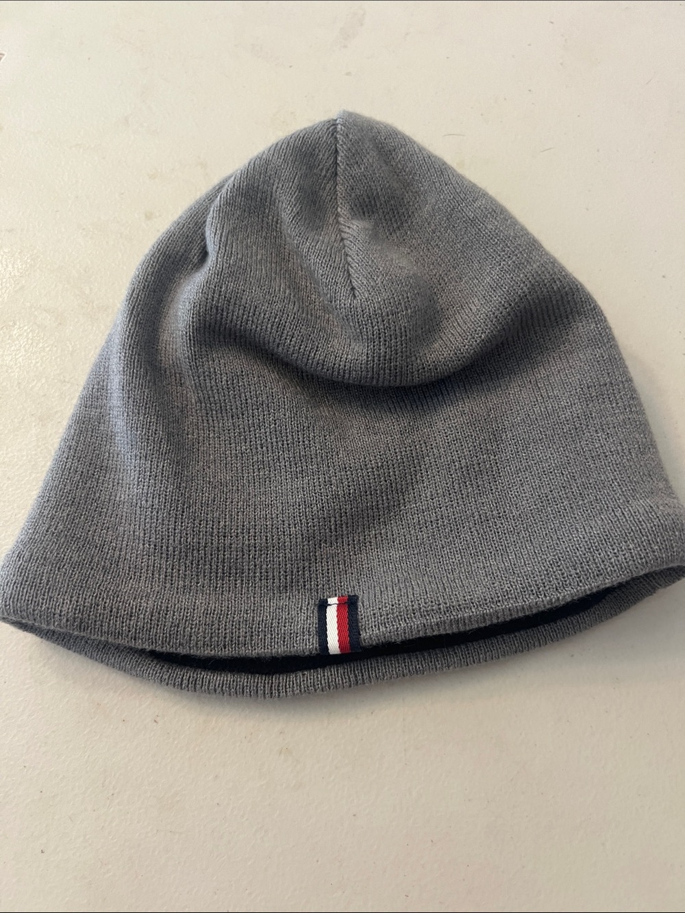 Tommy Hilfiger Gray Knit Beanie with Signature Stripe